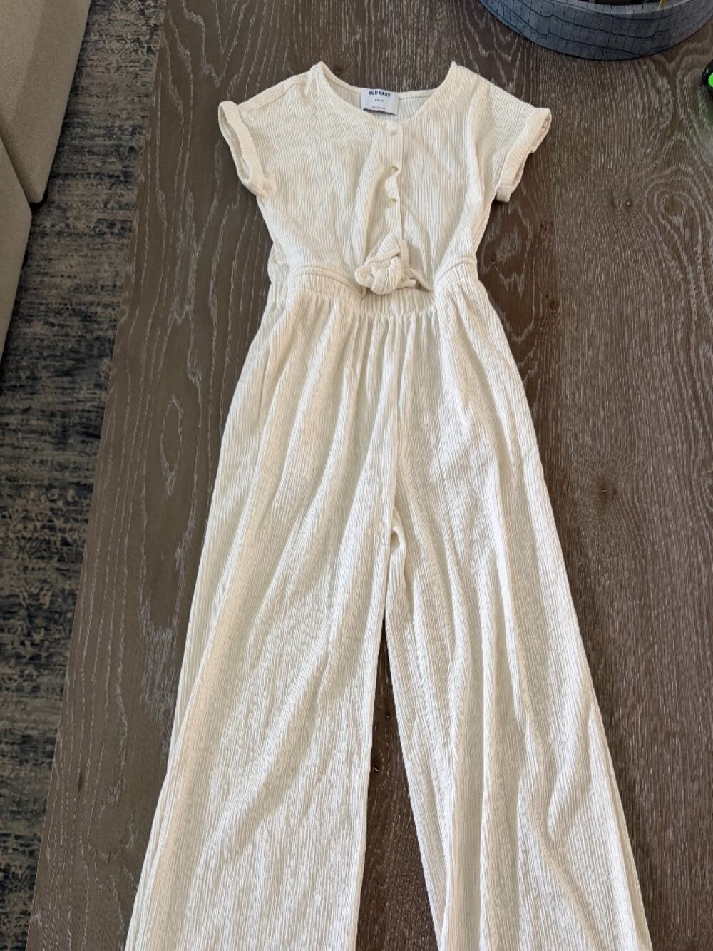 Girls Old Navy ivory cream short sleeve knot romper pantsuit size large 10-12